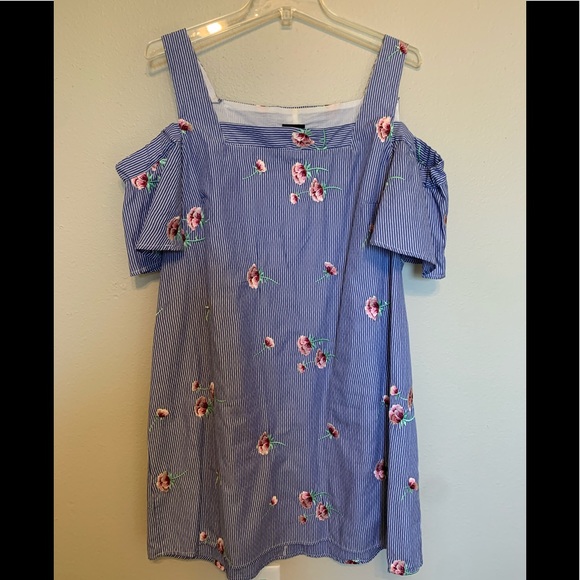 Bobeau embroidered stripe cold shoulder dress L - Picture 5 of 6